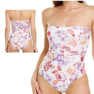 Brand New Nanette Lepore Women’s 8 White Multi Floral One Piece Swimsuit